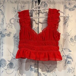 Astr Red Ruffled Crop Top